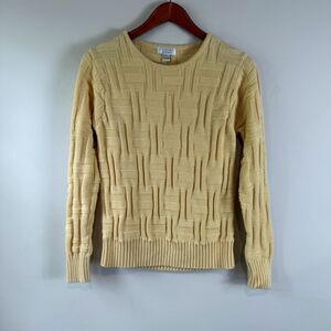 Vintage Yellow 100% Cotton Textured Basketweave Sweater | Christopher & Banks